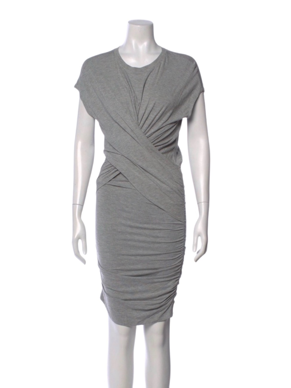 FRAME Shirred Muscle Dress Gris Heather Ruched Bodycon Midi Dress XS